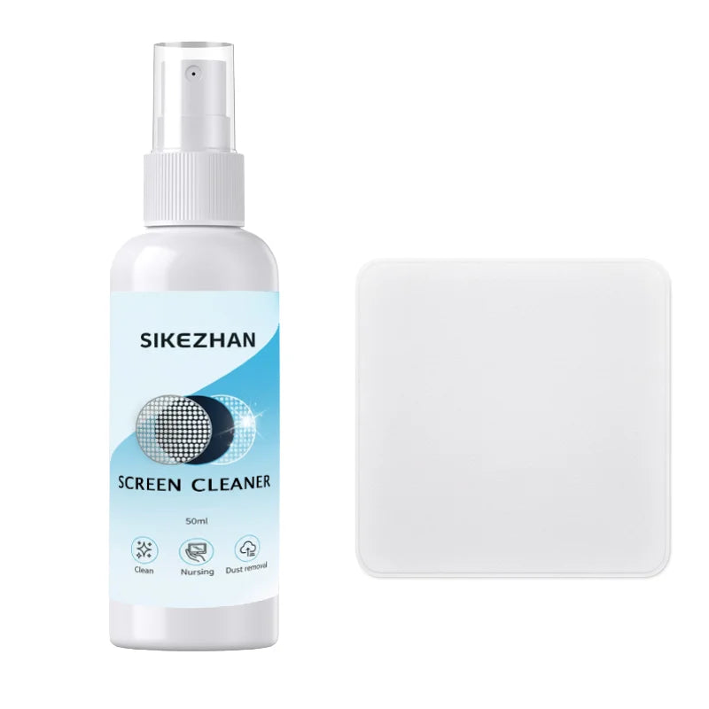 Screen Cleaner Spray + Polishing Cloth Set 50ml, Streak‑Free for Phone/Tablet/Laptop/Monitor, Removes Fingerprints, Oil & Dust