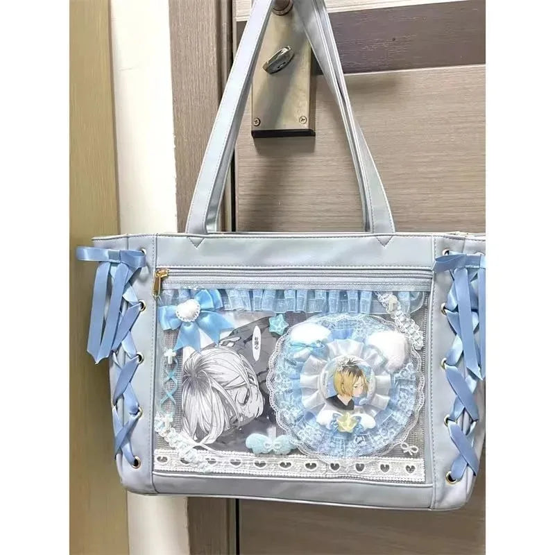 Jk Elegant and lovely leisure Ita bag Women's shoulder bag Leather sweet lolita Japanese transparent fashion handbag