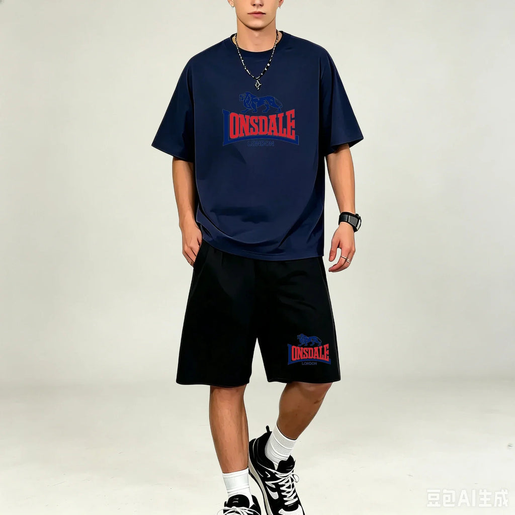 Men T‑Shirts Sets Daily‑Style 2‑Piece T‑Shirts Sets Printed Tops With Drawstring Shorts Quick‑Dry Breathable Casual‑Sport Outfit