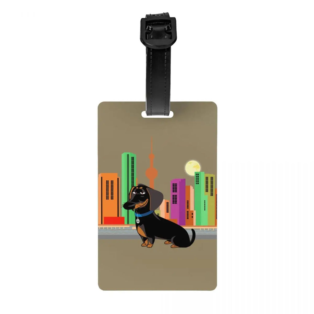 Custom Cute Dachshund Sausage Dog Luggage Tag With Name Card Puppy Animal Privacy Cover ID Label for Travel Bag Suitcase