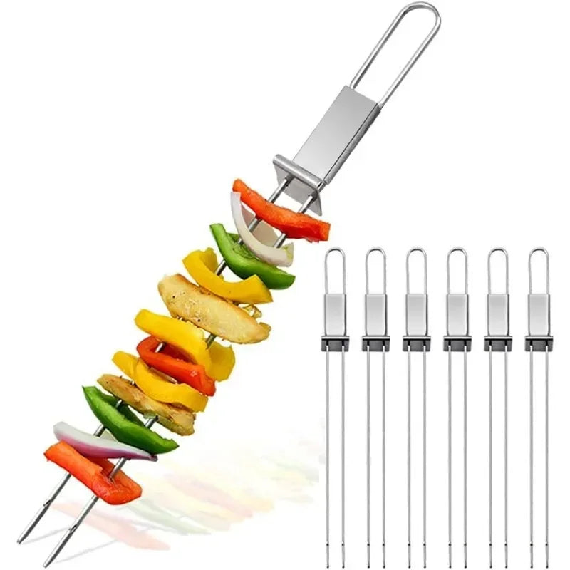 Stainless Steel BBQ Skewers Reusable BBQ Skewers with Storage Tube Stainless Steel BBQ Needle Stick Outdoor Camping Picnic Tools