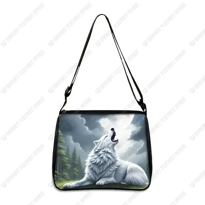 Howling Wolf Under The Moonlight Handbags Baby Wolf Messenger Bag Cool Howling Wolf Shoulder Bag Crossbody Bag Phone Holder
