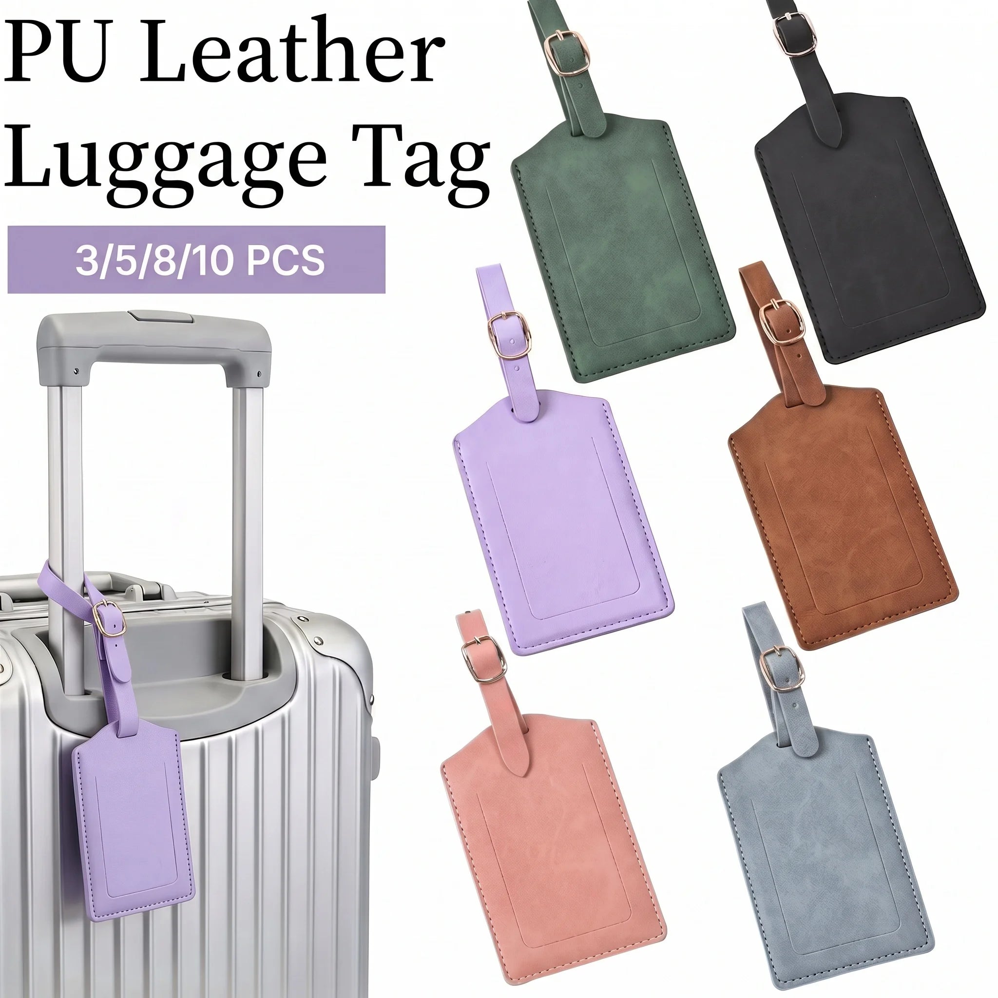 3/5/8/10PCS PU Leather Privacy Luggage Tag Adjustable Metal Buckle Anti-lost Suitcase ID Name Label Colorful Travel Baggage Tags
