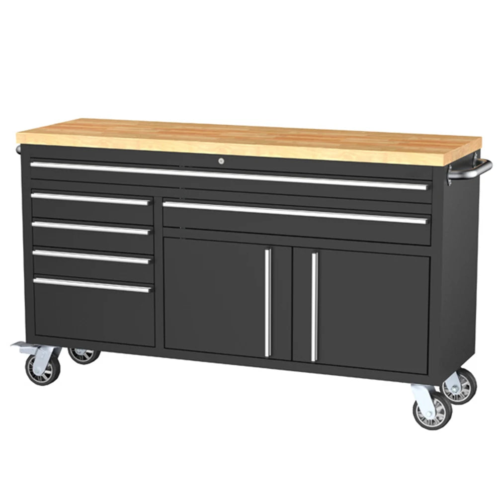 Black Wooden Top Tool Storage Cabinet with 6 Drawers And 2 Doors for Easy Organization And Access