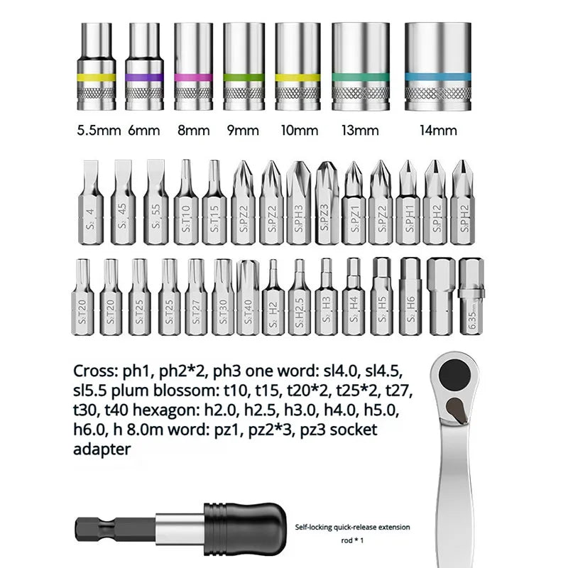 38-Piece Set Portable Fast Ratchet Wrench Sleeve Tool Xiaofei Fast Hexagonal Torx Screwdriver Bicycle Repair Tools