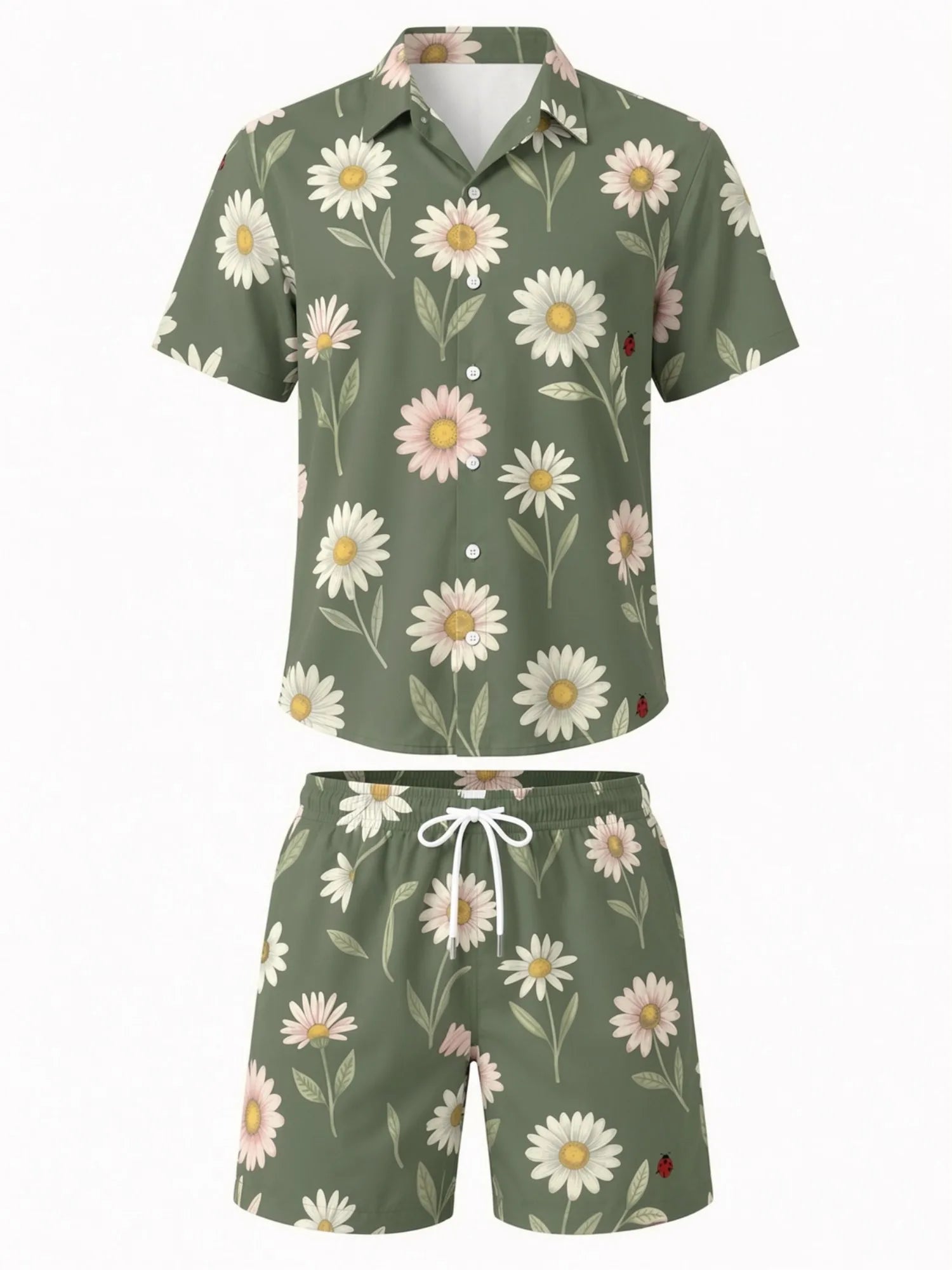 Mens Floral Short Sleeve Shirt and Drawstring Shorts Set Beach Vacation Matching Summer Two Piece Casual Beach Outfit Resortwear