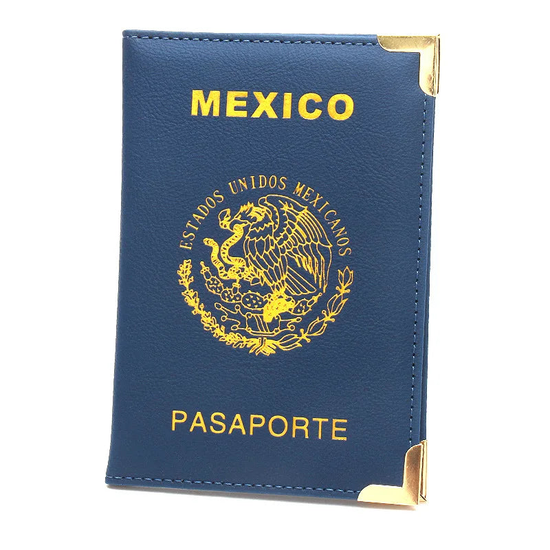 Mexican Passport Holder Golden Metal Copper Corners Passport Organizer Leather Slim Passport Case Plane Ticket Holder ID Holder