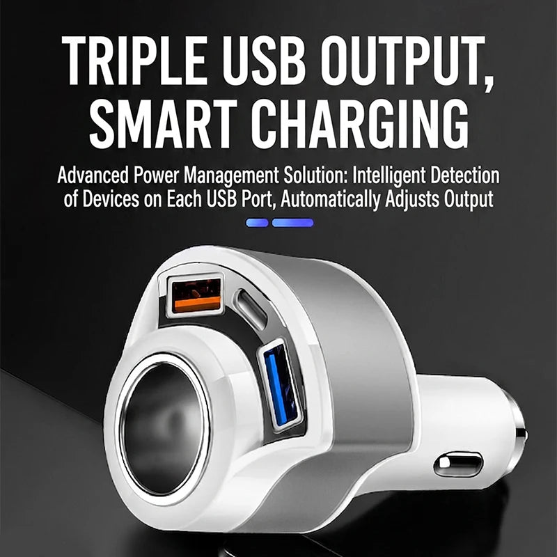Fast Charging Multi Port Vehicle Power Adapter Car Charger with Cigarette Lighter Splitter Socket Type C Dual USB A  For iPhone