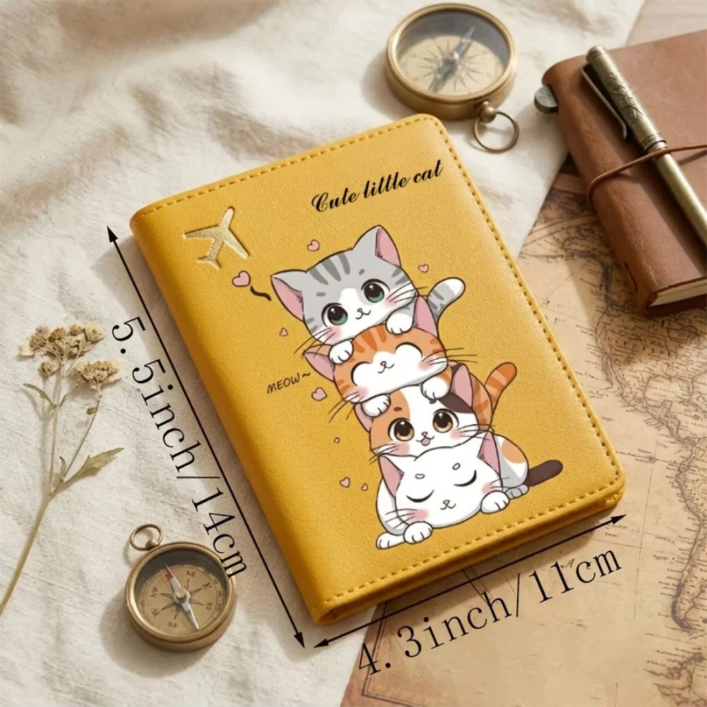 Personalized Cat Pattern Passport Cover, Synthetic Leather Travel Accessory for Men, Women & Students