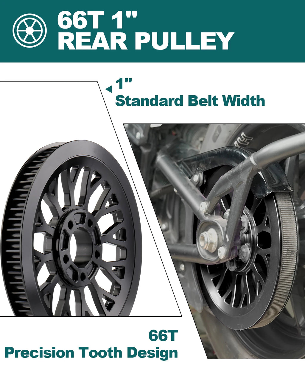 Rear Wheel Drive Belt Pulley 66T 1" Spoke for Harley 2007-2025 Softail, 2007-2017 Dyna, 2007-2008 Touring