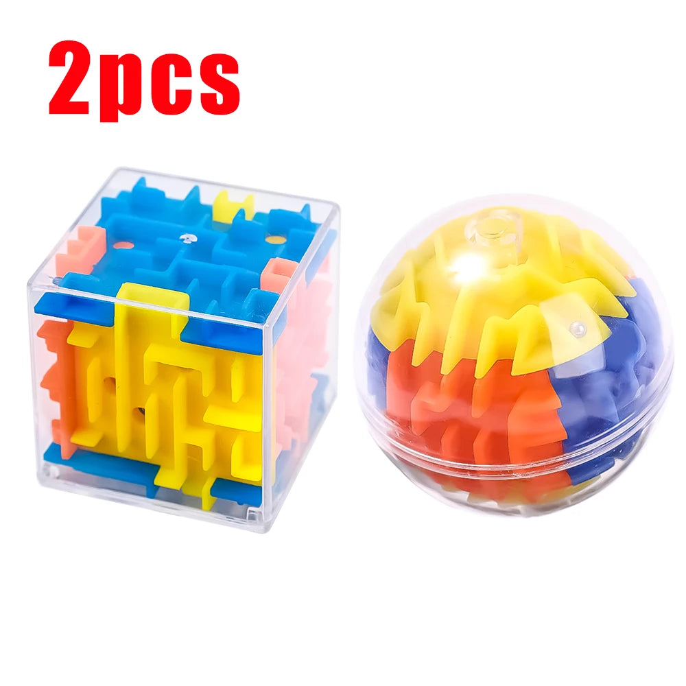 2pcs Kids Puzzle Educational Toys Transparent 3D Walking Bead Three-dimensional Maze Pinball Pressure Relief Mini Round Maze Toy