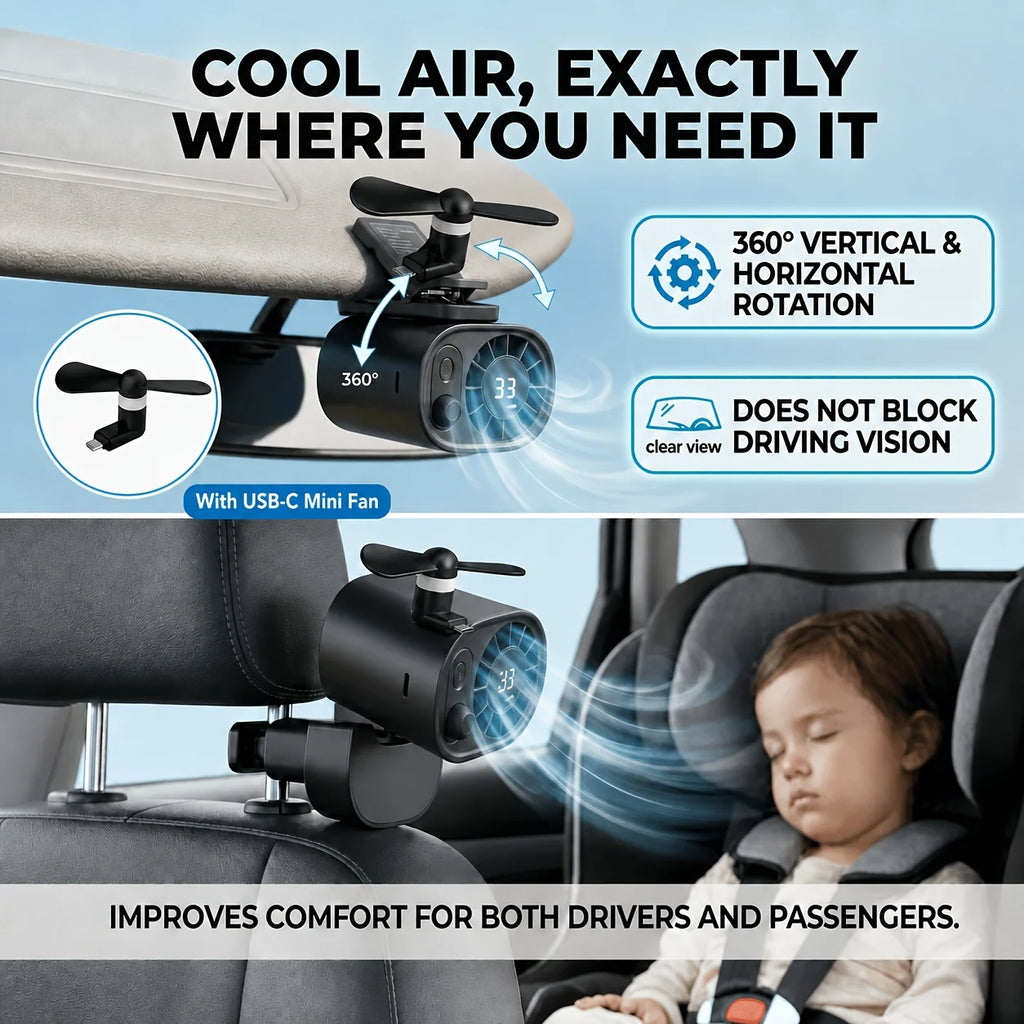 Clip-on fan (5 speed settings)+USB-C Mini Fan, ultra-compact portable handheld fan
