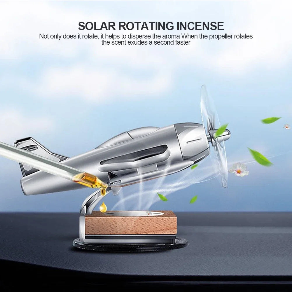 Solar Plane Car Perfume Rotating Mini Aircraft Decoration Car Air Freshener Car Decorative Accessories Car Odor Eliminator