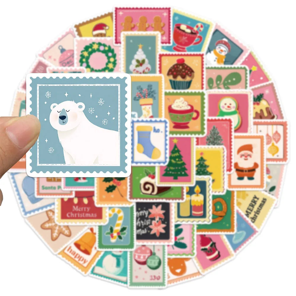 50PCS Stamp Christmas Series Sticker Set DIY Phone Case Laptop Guitar Computer Decoration Waterproof Stickers