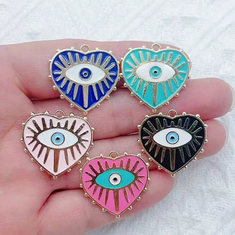 10pcs Evil Blue Eye Pendant Alloy Oil Drop Love Pendant DIY Necklace Keychain Devil Eye Pendant Jewelry