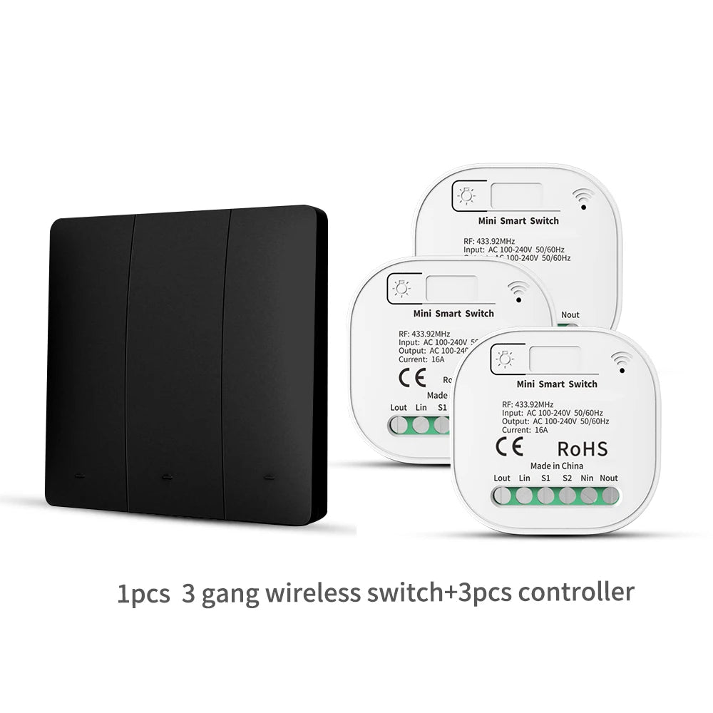 RF433 Self-Powered Wireless Light Switch, Kinetic No Battery,16A Relay, Retrofitting Easy Installation for Home Garage Garden