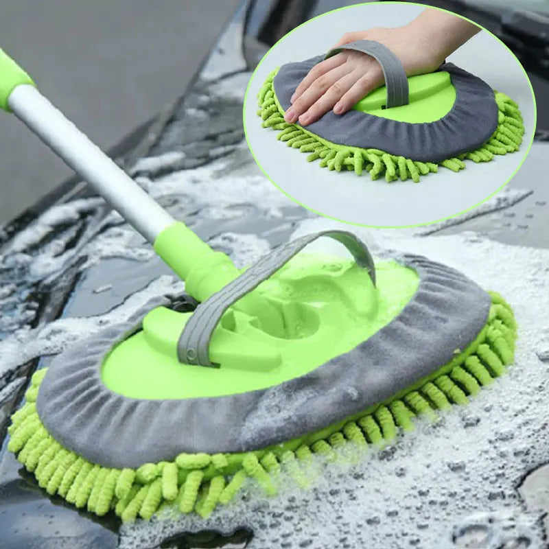 Telescopic Car Wash Mop Brush Long Handle 180° Rotatable Auto Chenille Microfiber Broom Car Roof Window Detailing Cleaning Tool