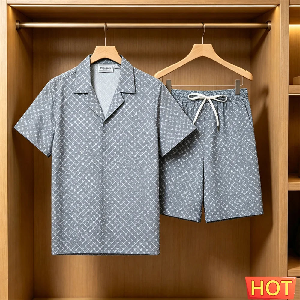 Men's Summer Suit Daily Casual Short Sleeve Tee Tops +Shorts 2 Piece Outfit Fashion Loose Shirts Sets Street Hip Hop Men Clothes