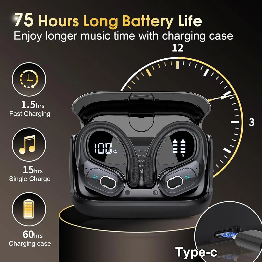 Original HD65 TWS Bluetooth V5.4 Headphones Wireless LED Digital Display Earphones Noise Reduction Waterproof Headset New