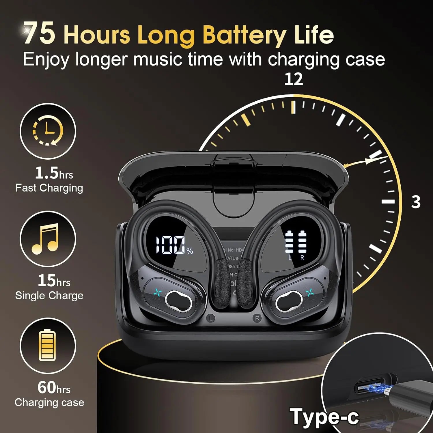 Original HD65 TWS Bluetooth V5.4 Headphones Wireless LED Digital Display Earphones Noise Reduction Waterproof Headset New