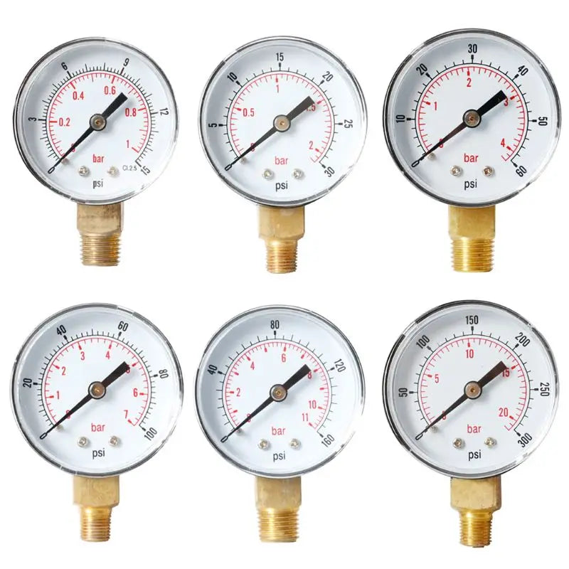 Y50 Pressure Gauge 52mm 1/4 BSPT Vertical 15,30,60,100,150,300 PSI for Mining/Home Heating/Home Pressure Measurement