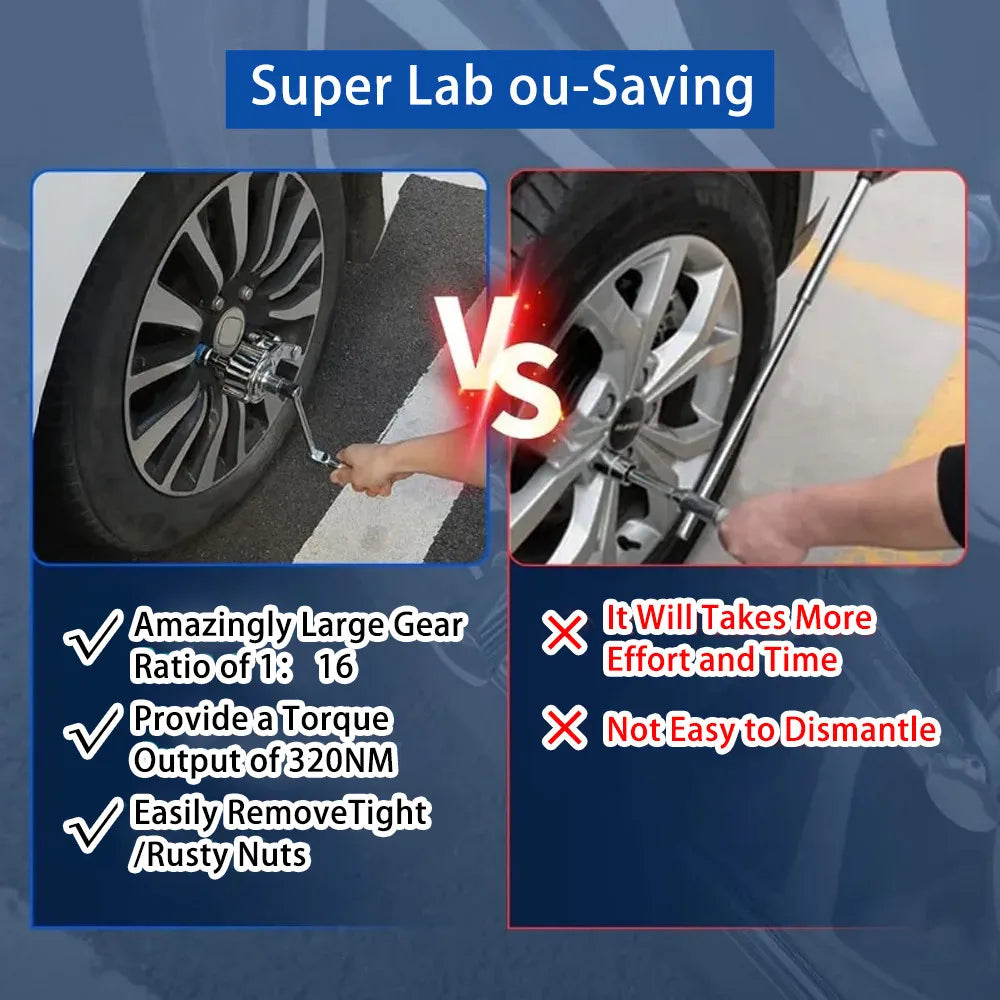 1/2" 17mm 19mm 21mm Torsional Torque Multiplier Wrench with Carrying Case Lug Nut Remover Type Car Tire Disassembly Labor-Saving