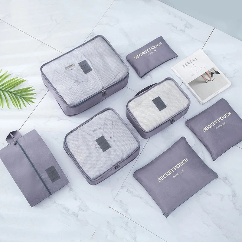 7pcs Travel Storage Bag Large Capacity Suitcase Storage Luggage Clothes Sorting Organizer Set Pouch Case Shoes Packing Cube