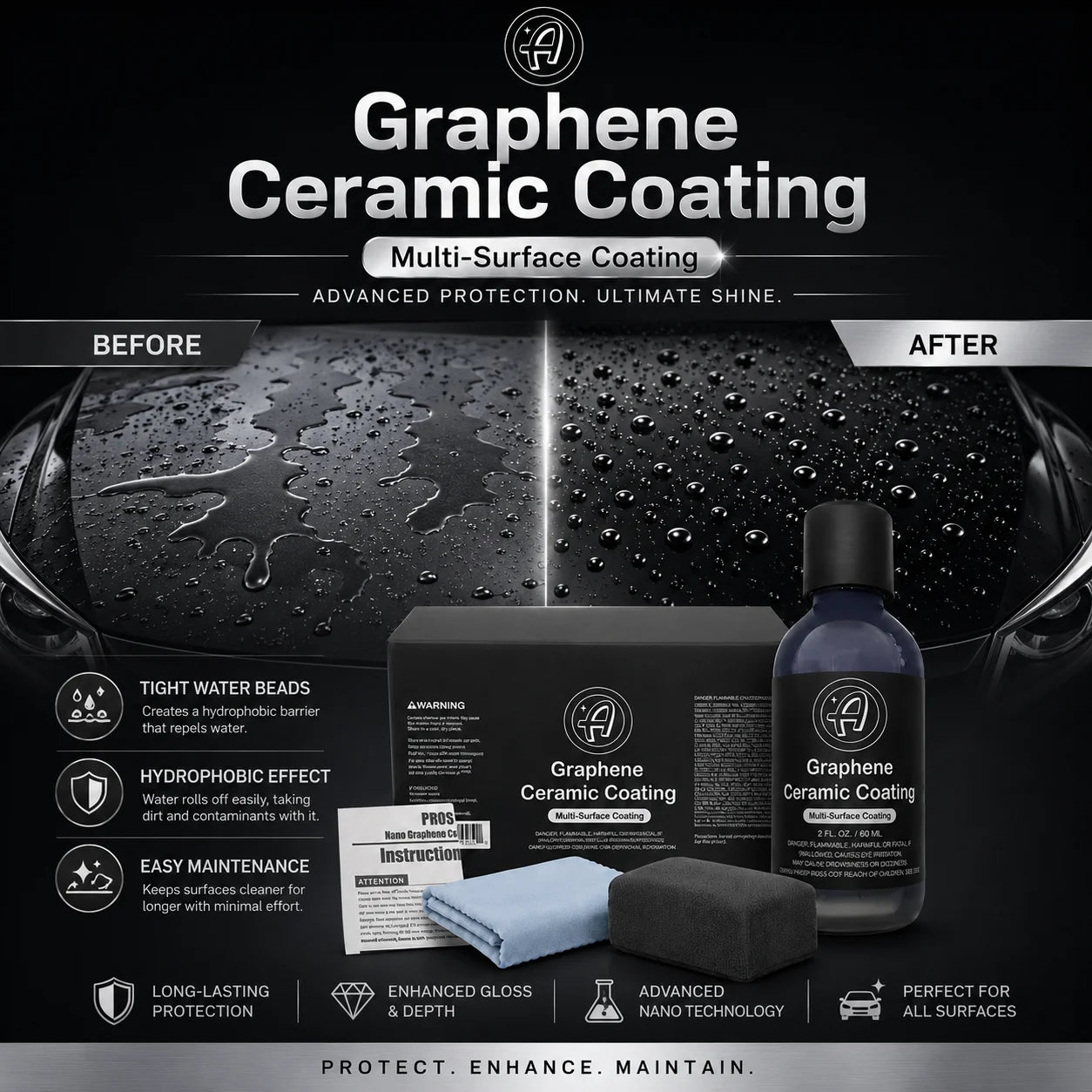 Graphene Ceramic Car Coating 10H for Cars 7+ Years of Protection Apply After Car Wash Clay Bar Car Buffer Polisher Motorcycle