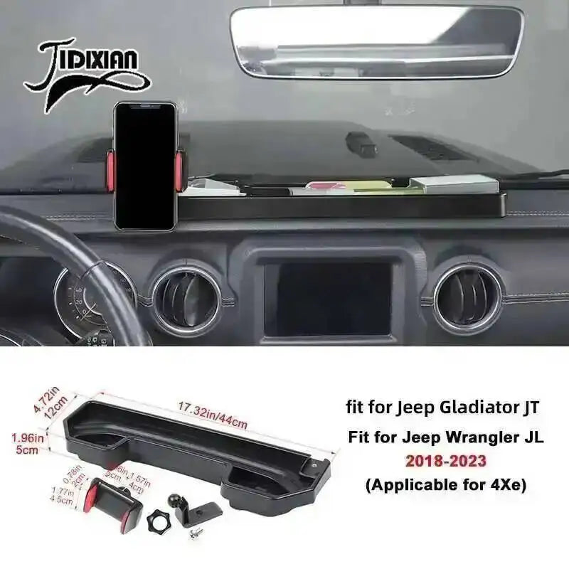 JIDIXIAN for Jeep Wrangler JL 4Xe for Gladiator JT 2018 2019 2020 2021 2022 2023 2024 2025 Dashboard Phone Holder Storage Box