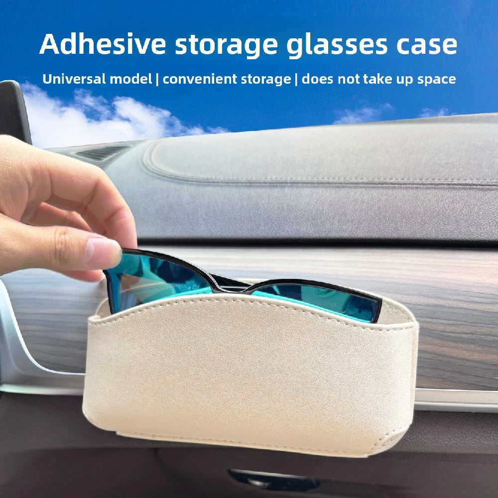 Simple Car Glasses Box Car Door Glove Box Multi-function Storage And Paste Style Glasses Clip Leather Storage Box