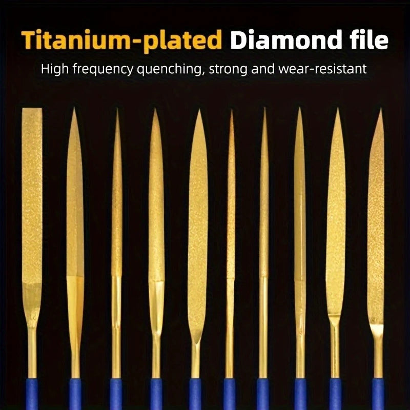 1Set Titanium-Plated Diamond File Set High Frequency Quenching Strong and Wear-Resistant - Industrial Grade