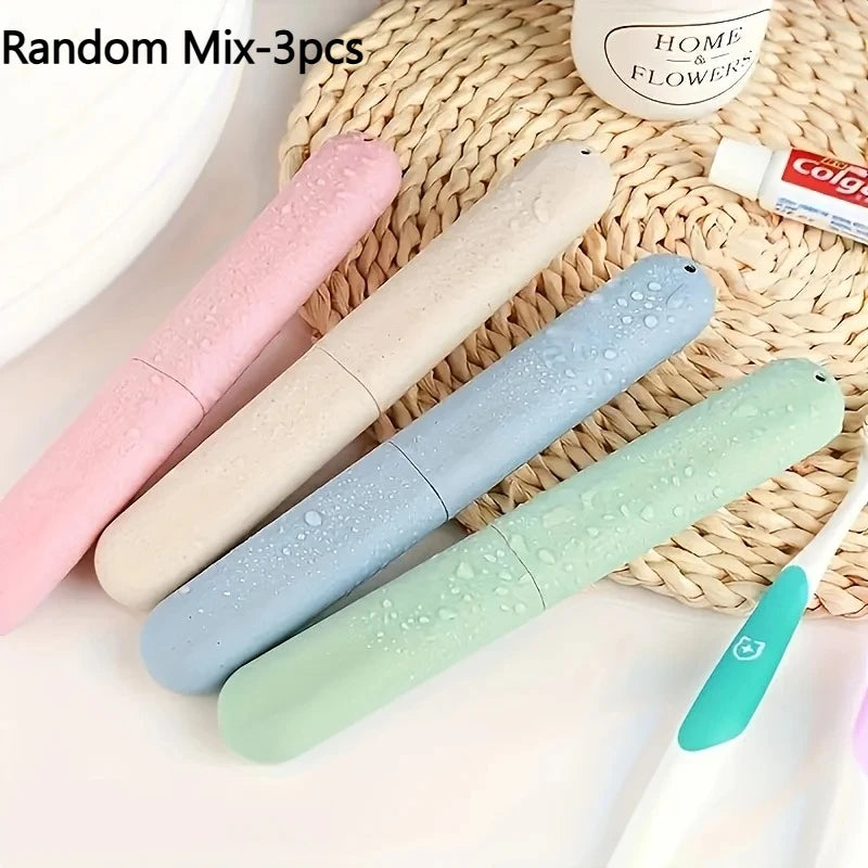 3pcs Travel Toothbrush Holder,Casual Style Plastic Toothbrush Case with Ventilation Holes,Stain Resistant,For Travel & Home Use