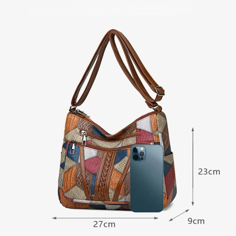 Vintage PU Crossbody Bag Retro Multi Layer Shoulder Bag Women's Fashion Handbag & Purse Female Work Travel Messenger Bag