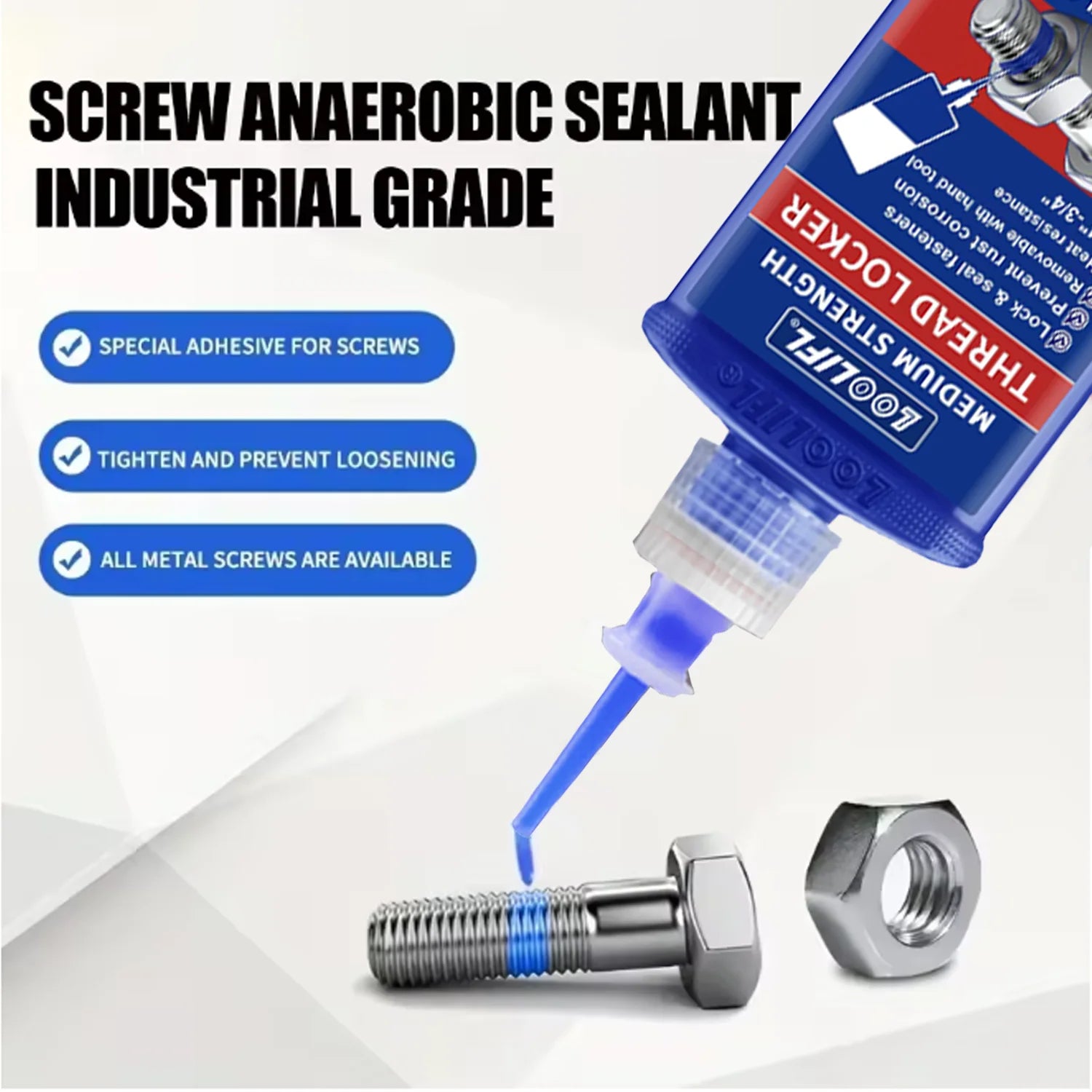 Loolifl243-271 Thread Locking Adhesive, Screw and Nut Sealant, Anti-Loosening, Anti-Vibration, Anti-Rust, Anaerobic Type 10G-50G, Removable and Non-Removable, Pack of Two