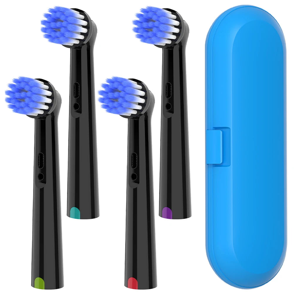 Electric Toothbrush Travel Container and 4x Ultra Soft Replacement Brush Heads, Compatible with Oral B Electric Toothbrush