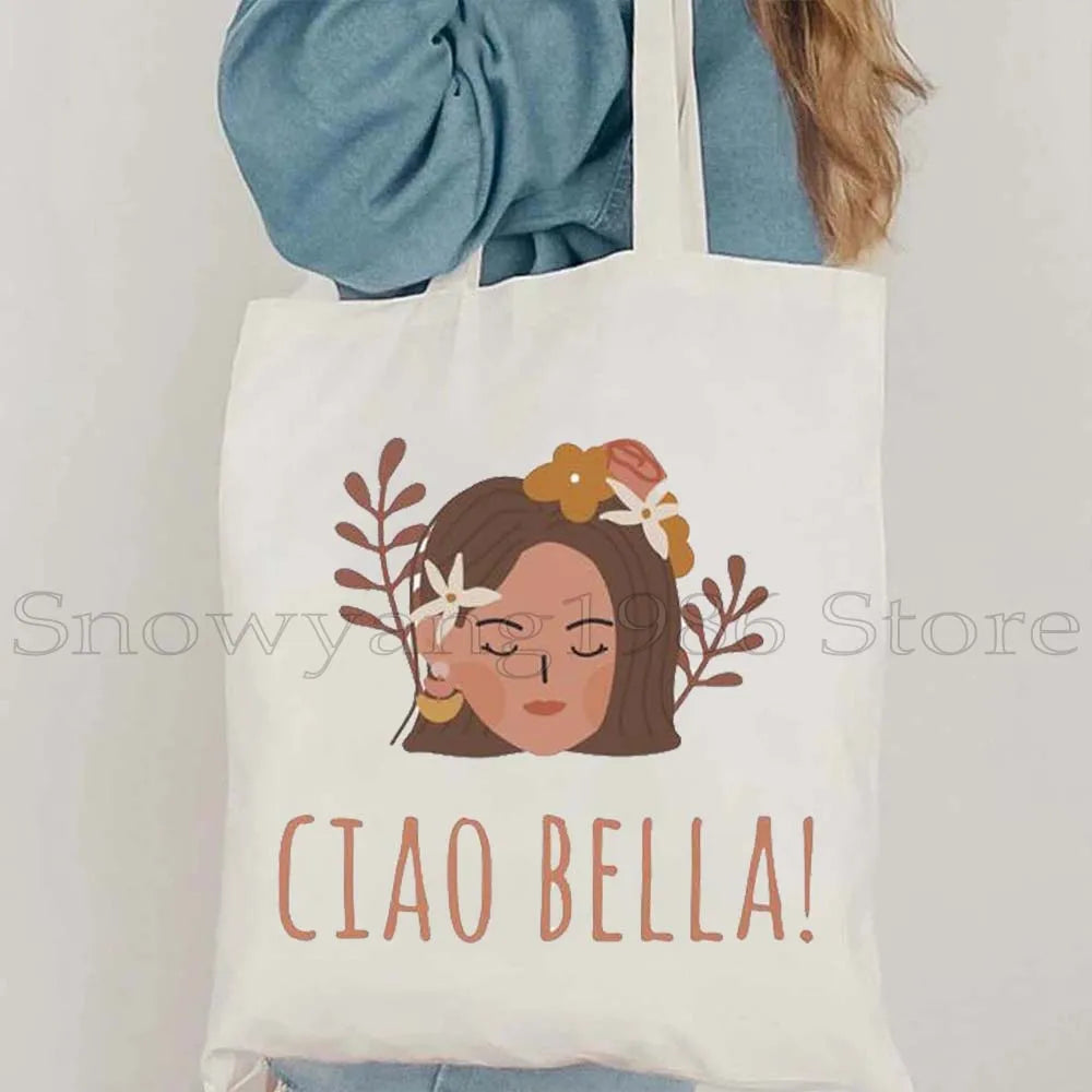 Funny Ciao Bella Saying Italy Flag Rome Colosseum Firenze Florence Panorama Italian Canvas Tote Bag Shopper Girl Casual Handbag