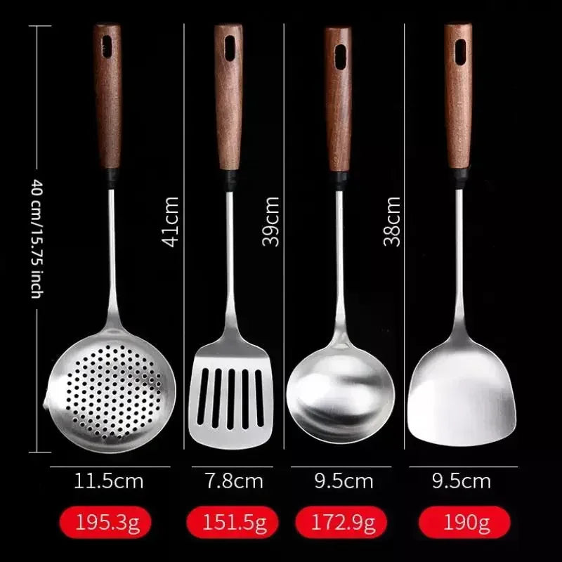1Pcs Stainless Steel Turner With Wooden Handle Heat-Resistant Long Handle Soup Ladle Spatula Kitchen Cooking Utensils