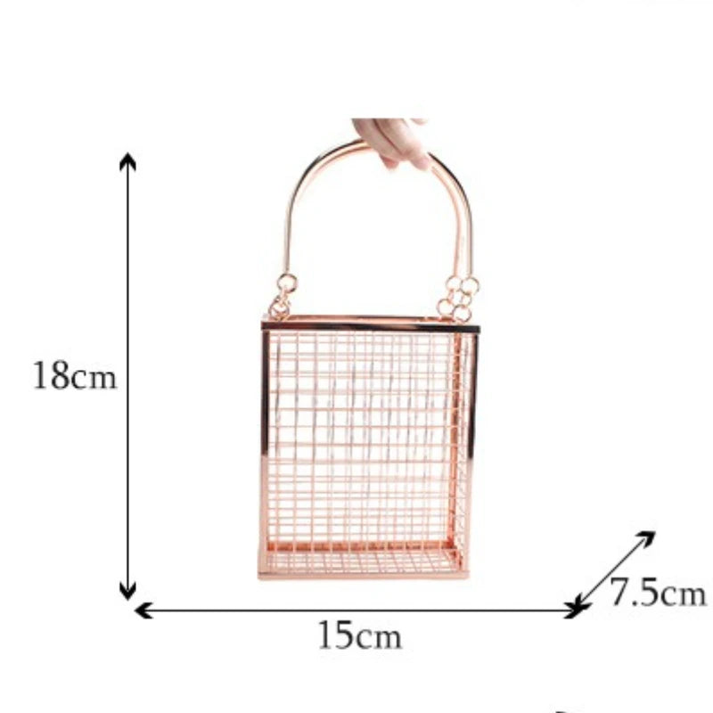Spring And Summer Metal Hollow Shoulder Bag Fashion Iron Mesh Women's Banquet Evening Gift Bag Light Luxury Style Evening Clutch