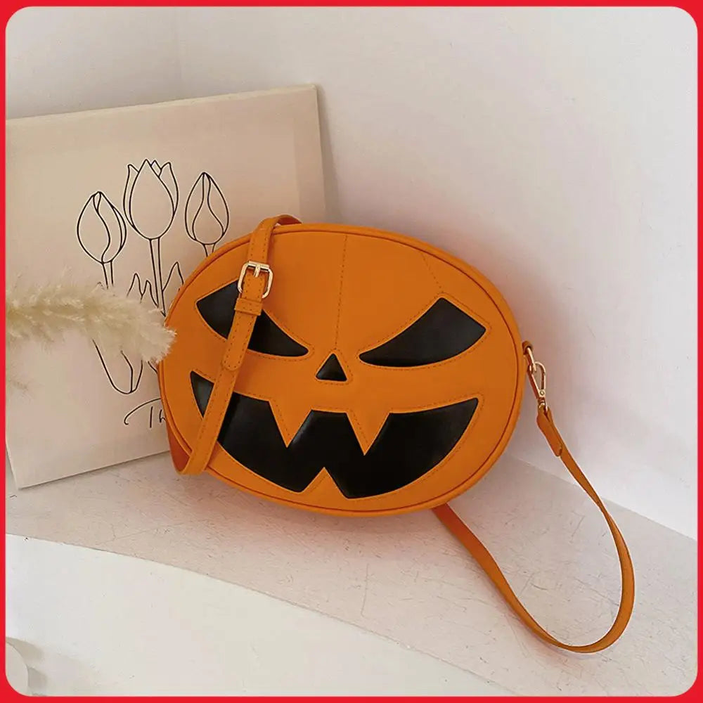 Shoulder Bag for Women Men Pumpkin Crossbody Bag PU Leather Adjustable Strap Sling Bag Zipper Halloween Purse