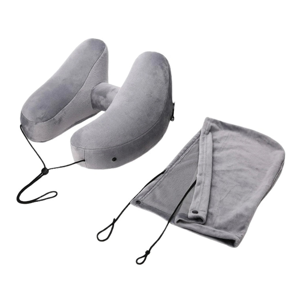 Inflatable Neck Pillow With Hat,U Shape Travel Neck Pillow,Comfort Support Inflatable Airplane Pillow,Airplane Neck Cushion