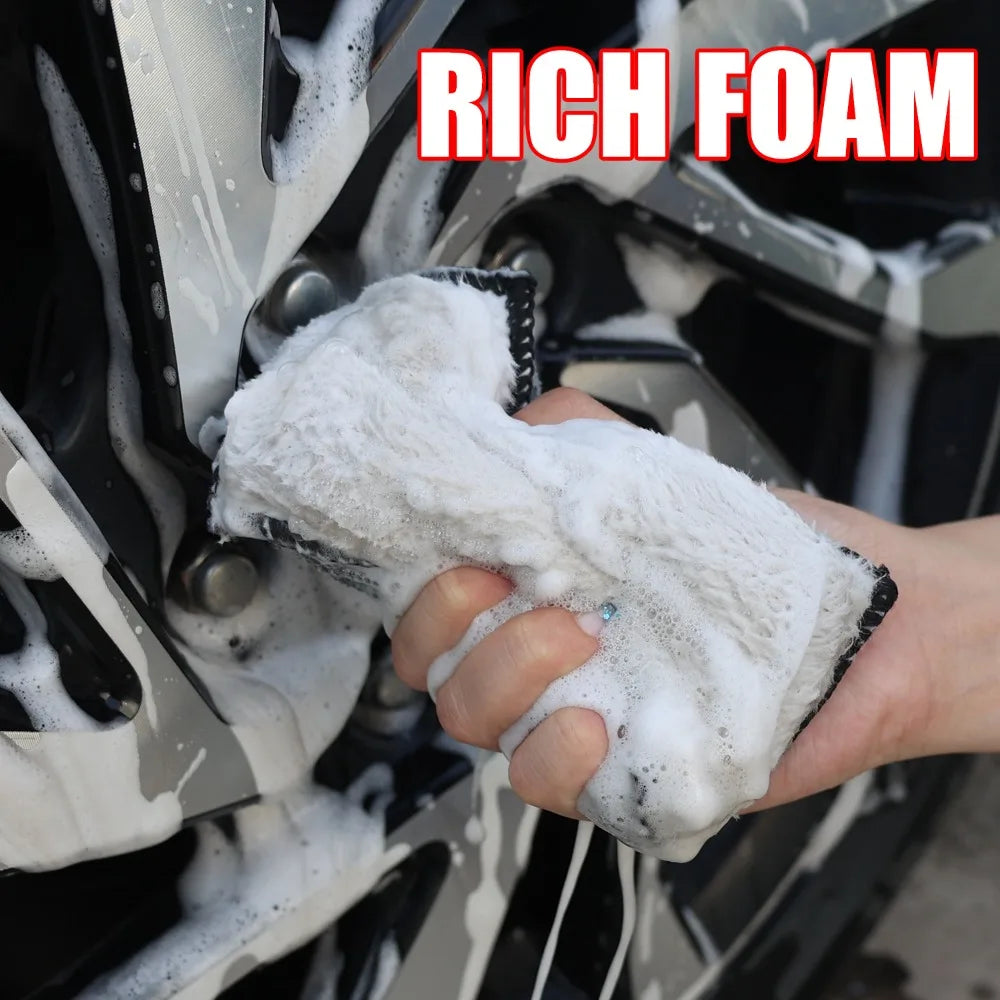 Dual-Sided Microfiber Car Wash Sponge Wipe Leather Gentle Scrubbing Pad Auto Interior Body Stain Removal Cleaning Polishing Tool