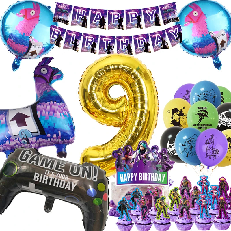 New Shooting Games Party Supplies Fortniton Birthday Decoration Balloons Noise Makers Disposable Tableware Tablecloth Cups Gifts