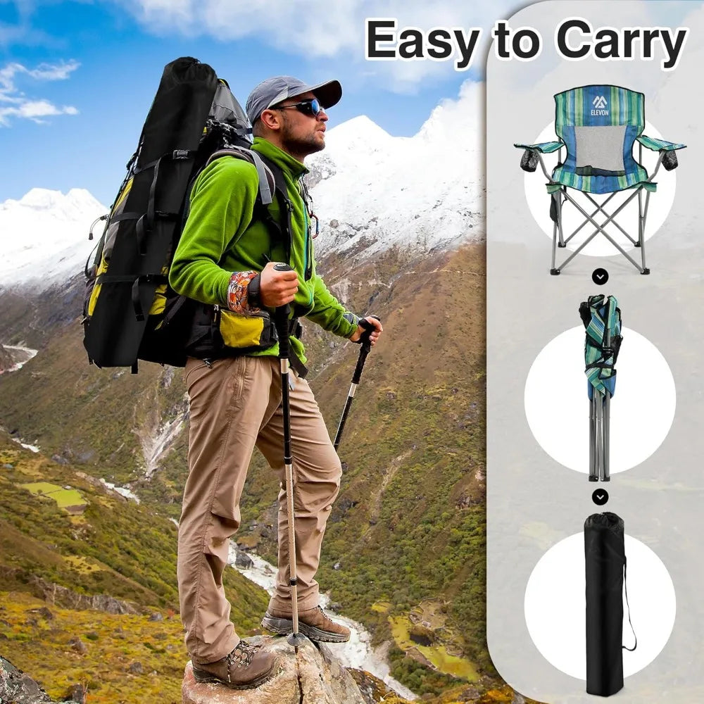 Portable Folding Outdoor Camping Chair with Arms Cup Holder Carry Bag