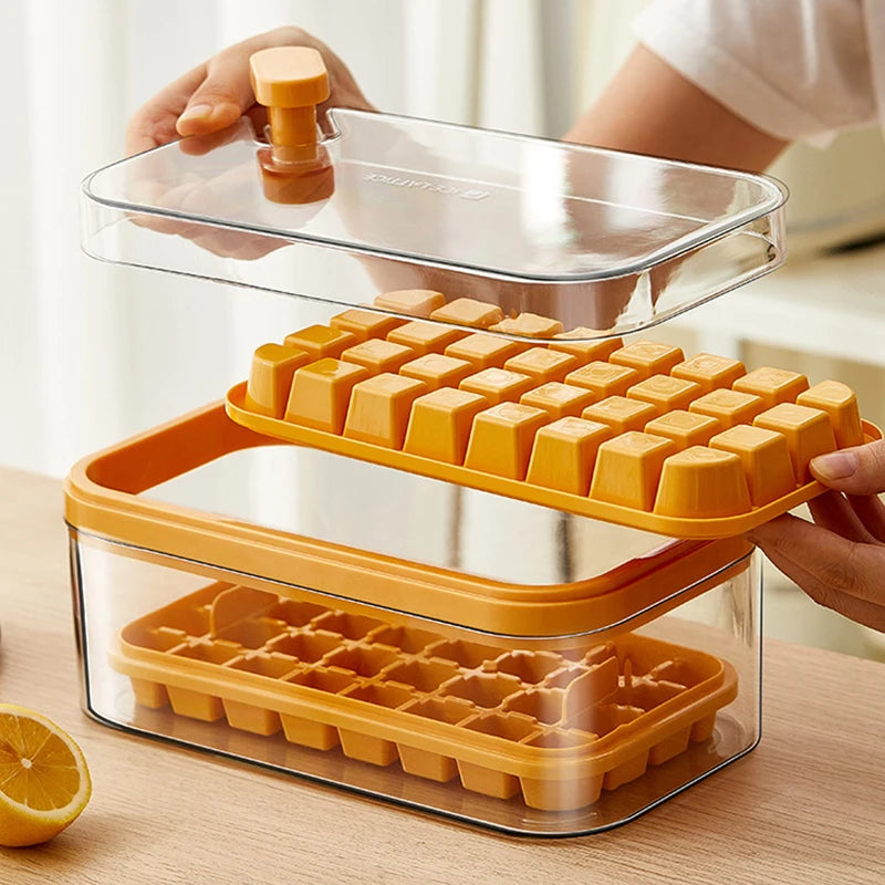 32/64 Grids Ice Cube Maker Ice Storage Box with Lid Pressing Ice Molds Silicone Ice Cube Tray One Button Release Ice Cube Mold