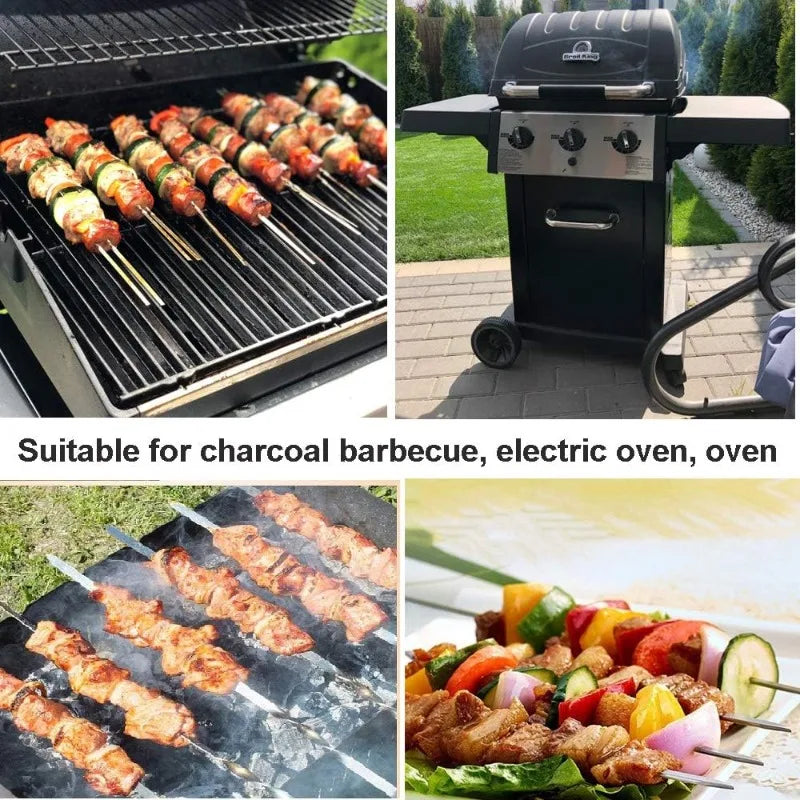 Stainless Steel Barbecue Skewers Reusable Portable Barbecue Fork Outdoor Camping Picnic Barbecue Utensils Kitchen Accessories