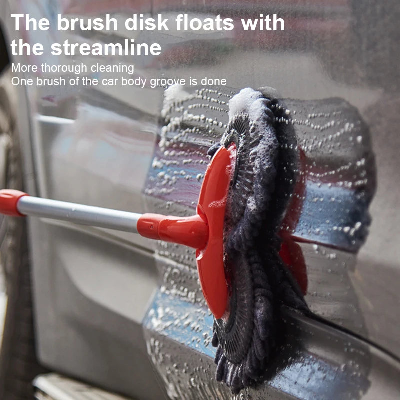 Double Brush Head Rotating Car Wash Mop Three-Section Telescopic Mop Roof Window Cleaning Maintenance Auto Supplies Accessories