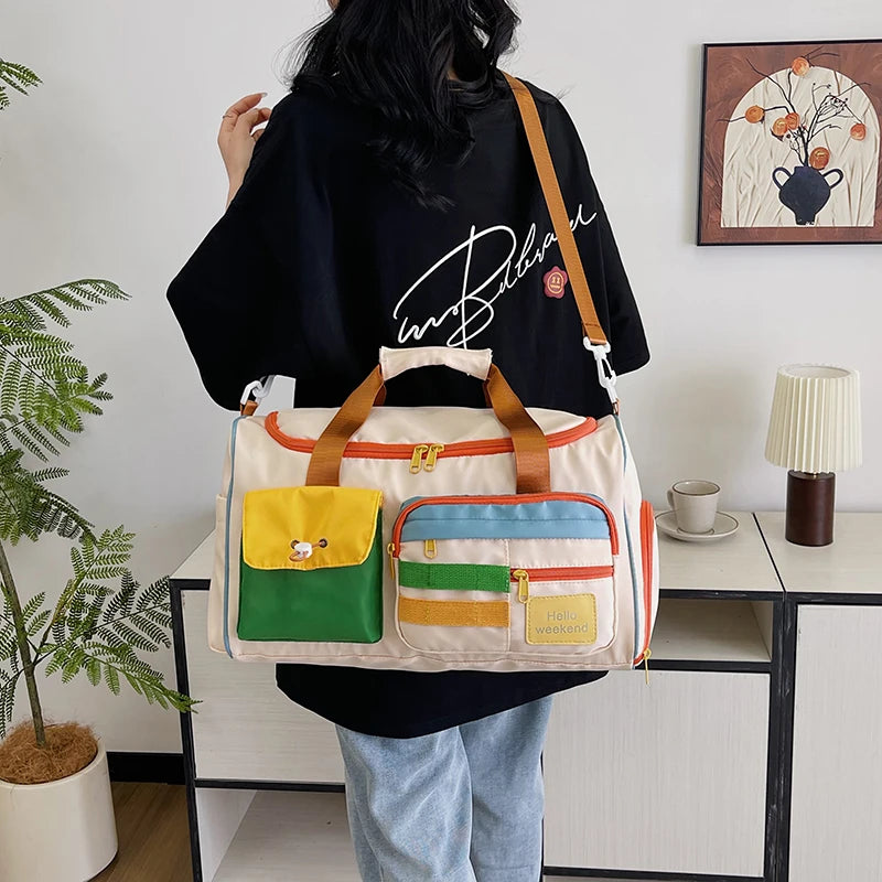 Colorful Retro Large Capacity Handbags Travel Crossbody Bag Women's Weekend Sports Fitness Shoulder Bag with Multiple Pockets