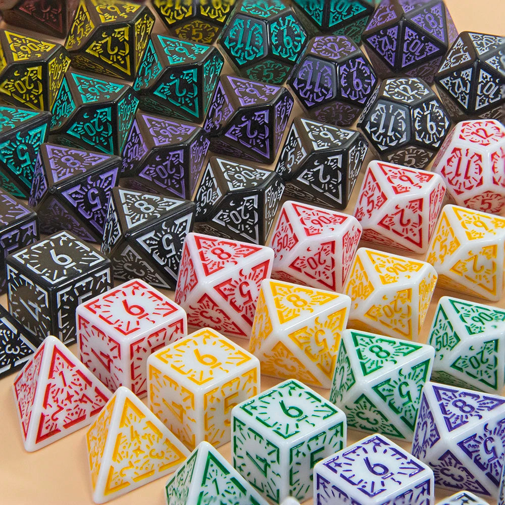 DND Dice Set 7pcs Textures Pattern Polyhedral Dice for DND Role Playing Game Accessories