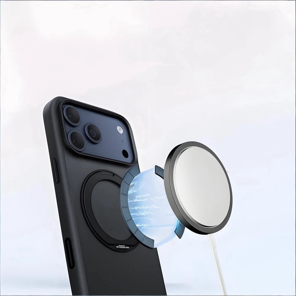 For Magsafe Magnet Ring Rotating Fold Magnetic Stand Phone Case For iPhone 17 Pro Max Air 17Pro Solid Color Matte Armor Cover