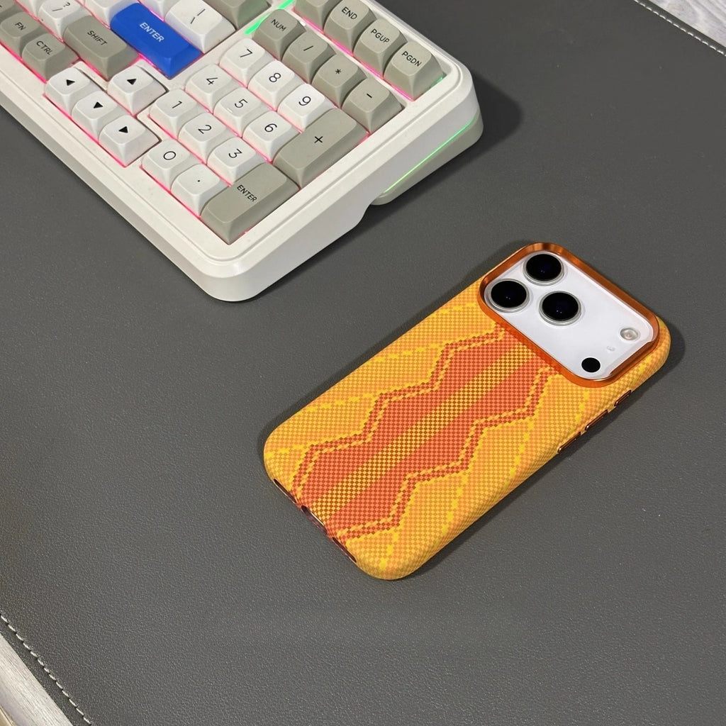 Fashion Orange Plaid Magnetic Case for iPhone 17 Pro Max Magnets Carbon Phone Cover Camera Lens Protection Fundas Hard PC Shell